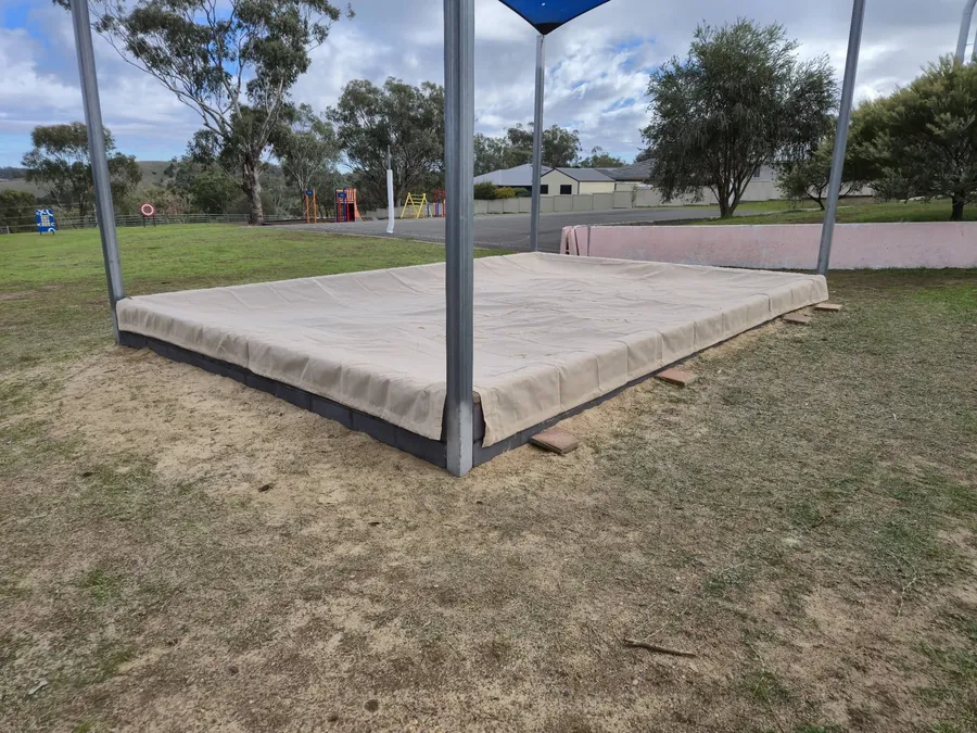Galvanised shade sail posts set around a concrete play area - New England Shade Sails, Tamworth