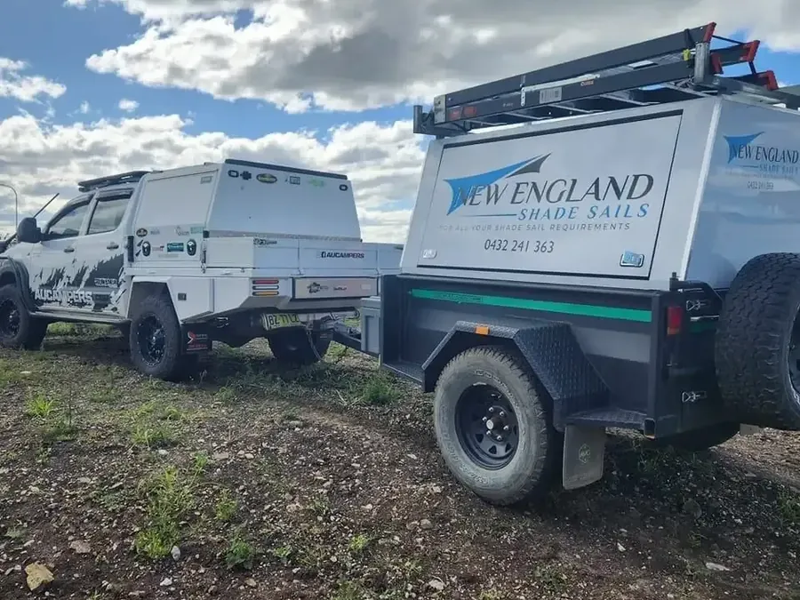 New England Shade Sails vehicle and custom work trailer ready for an install - New England Shade Sails, Tamworth